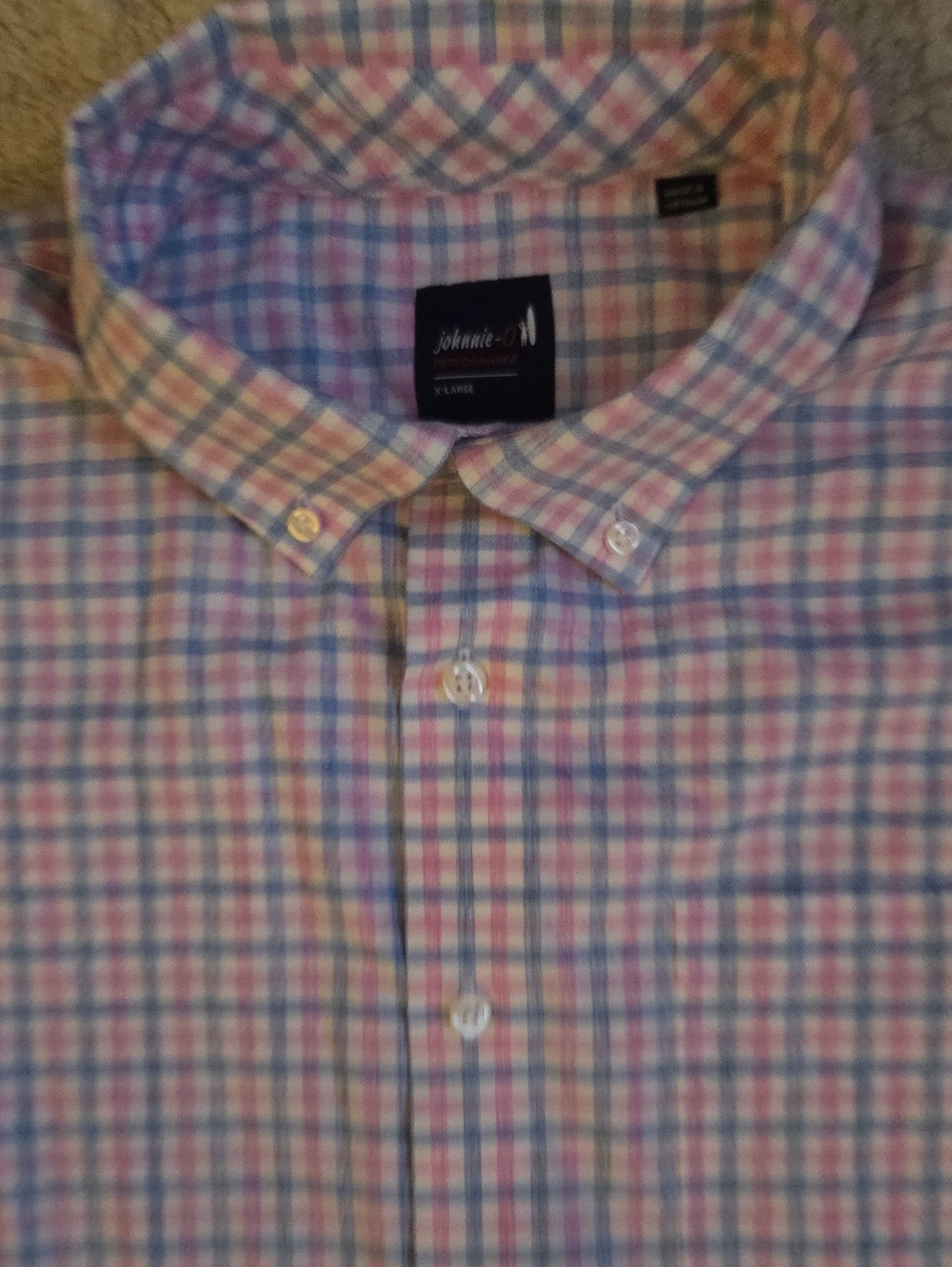 johnnie-O Performance Plaid Button Down Shirt Pastel Blue Pink Men's Size XL
